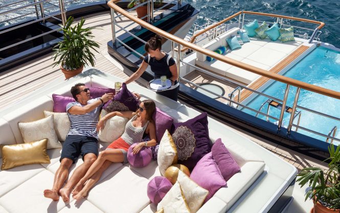 The yacht has an amazing amount of deck space and areas to unwind and relax