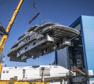65-metre custom Benetti yacht FB274 hull and superstructure joined