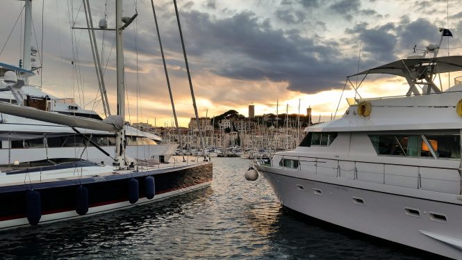 Cannes port hosting superyachts