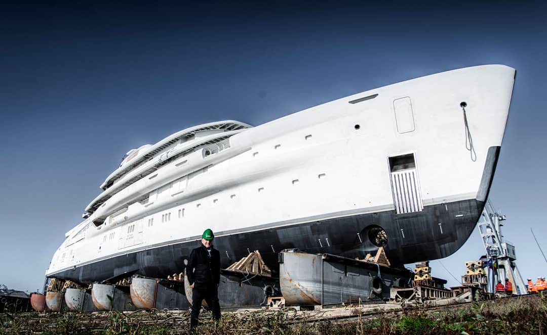 Custom superyacht AMELS 78 and her designer Espen Oeino. Photo credit Tom Van Oossanen