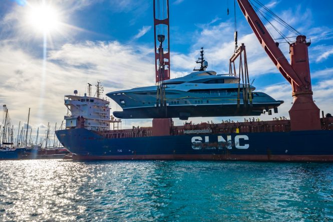 SNOW 5 loaded onto the cargo ship