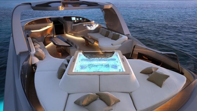 flybridge sun deck with a fantastic Jacuzzi and sunpads