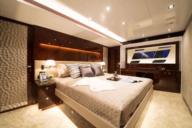Master stateroom with elegant and modern decor