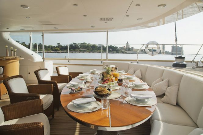 PARSIFAL III by Perini Navi staring in Below Deck Sailing Yacht - Al Fresco Dining on Aft Deck, Mediterranean