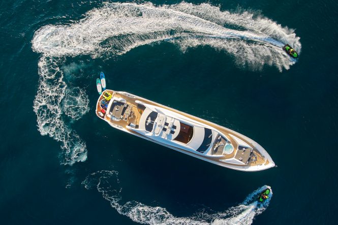 Aerial view of QUANTUM yacht with toys
