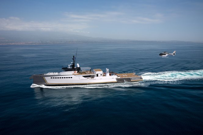 DAMEN Yacht Support BLUE OCEAN running with helicopter