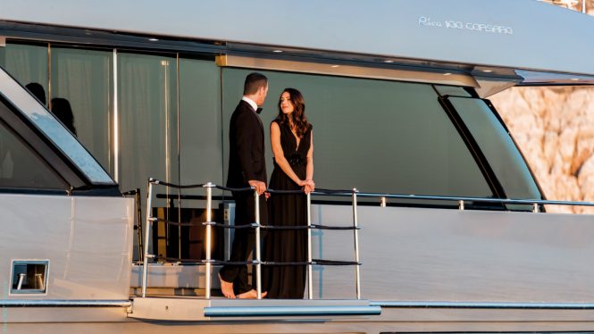 Riva 100 Corsaro yacht - couple on board - lifestyle @ RIVA