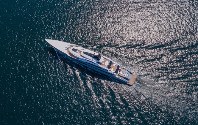 Aerial view of the mega yacht TATIANA
