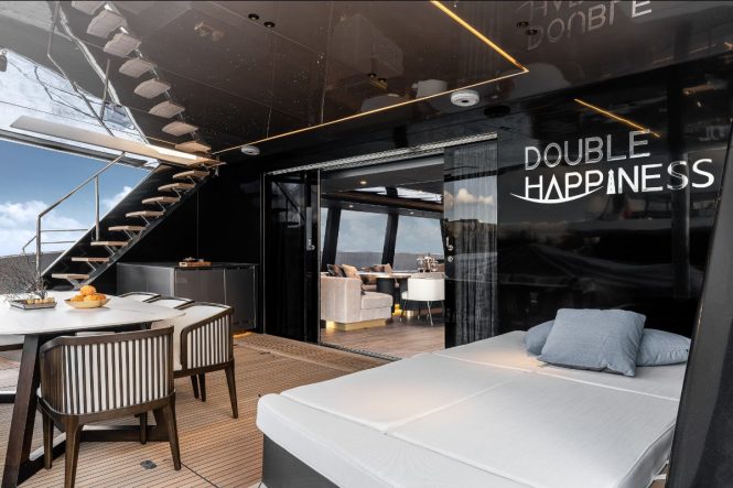 Double Happiness catamaran yacht aft deck areas