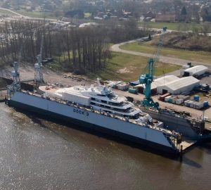 Photos & Video: 104m mega yacht QUANTUM BLUE at Lurssen for servicing or refit