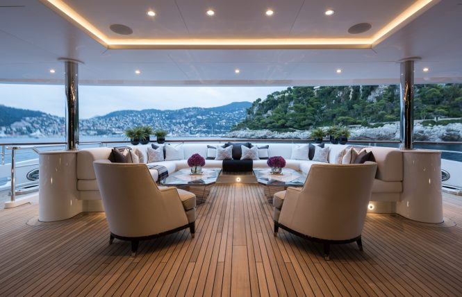 Aft deck with large seating - Photo © Jeff Brown