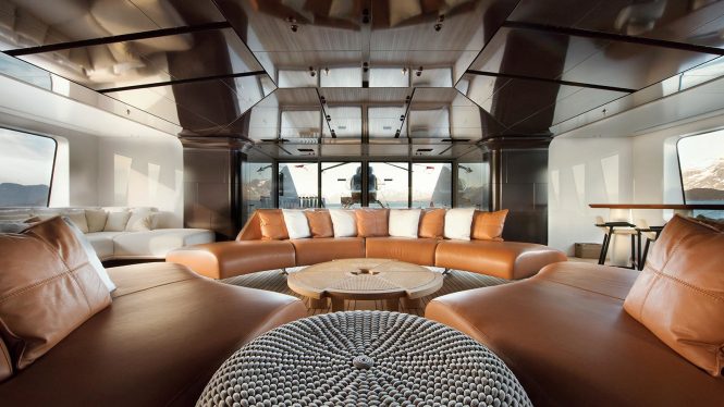 Interiors of the yacht with the helipad aft
