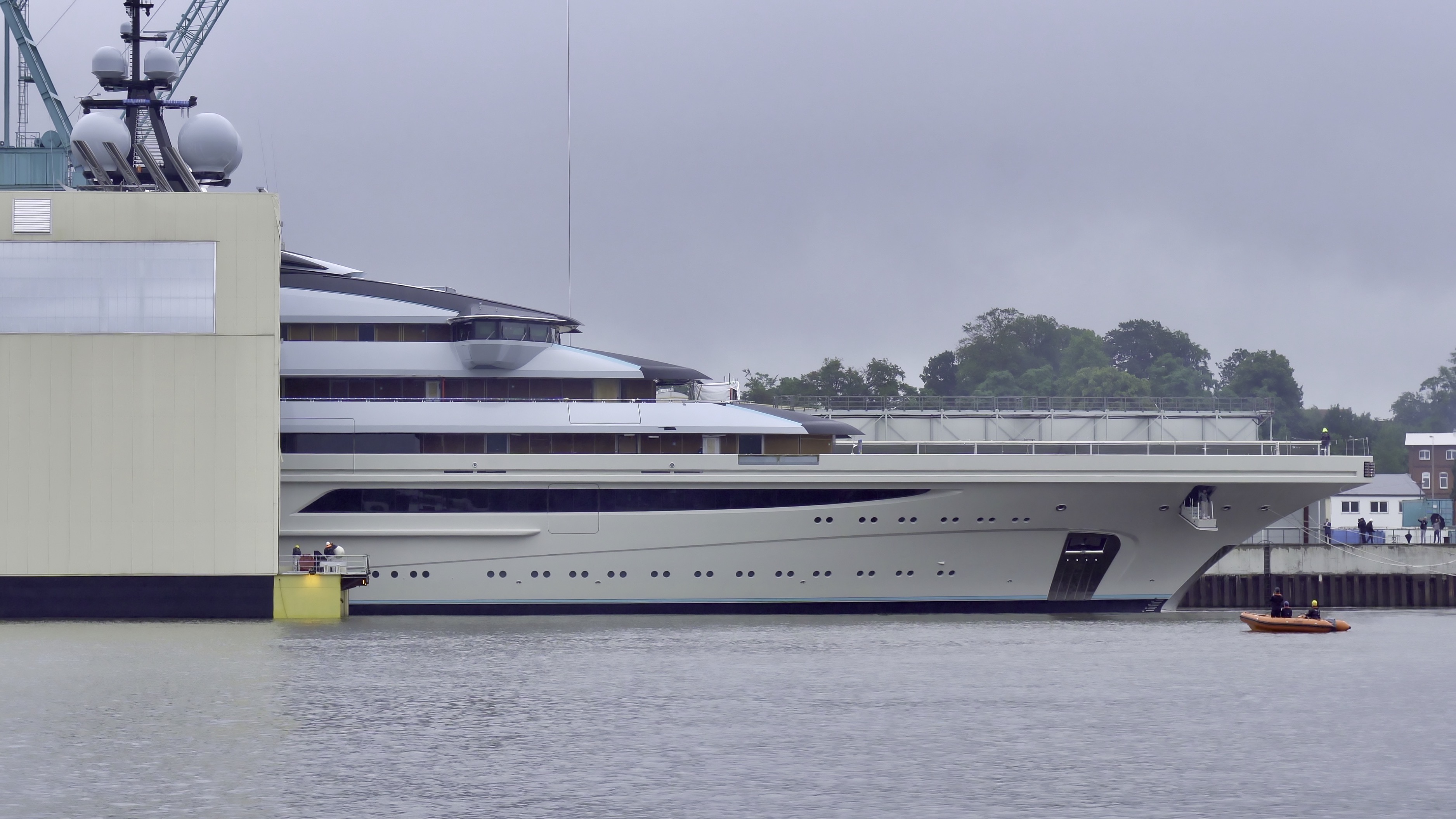 Floating mega yacht OPUS out of the shed at Lurssen in Germany Photo