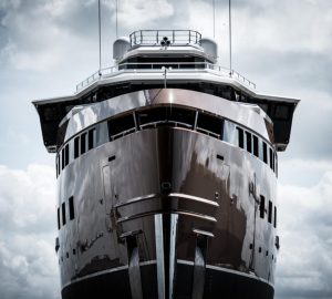 77-metre explorer charter yacht La Datcha prepares for launch
