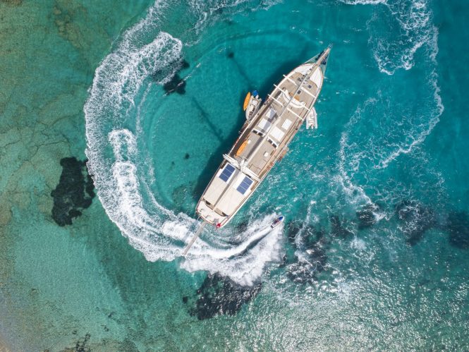 Aerial view of CANER IV gulet in Turkey