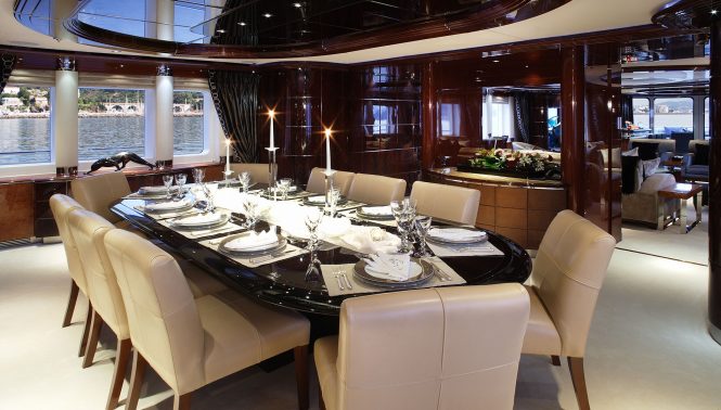 Elegant dining area with an adjacent saloon