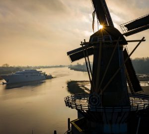 77-metre Feadship superyacht Boardwalk leaves shed in preparation for launch