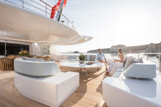 Aft deck seating aboard O'PARI superyacht launched in 2020 - Photo © Jeff Brown Photography