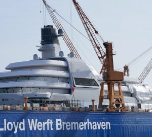 140m mega yacht SOLARIS uncovered and in preparation for launch