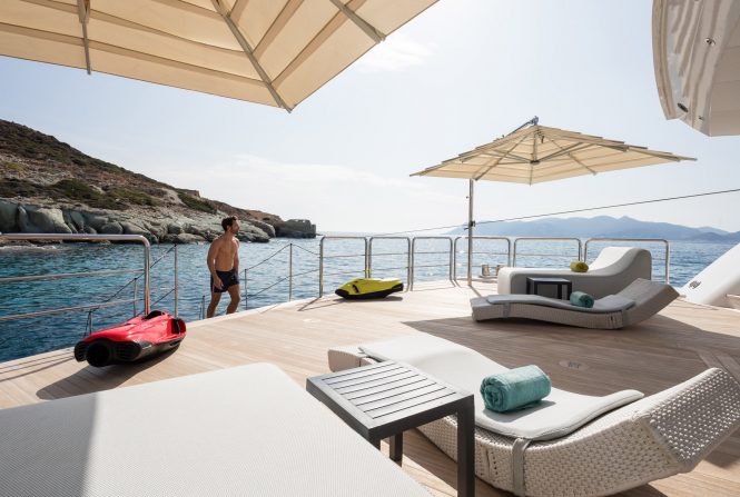 Beach club aboard yacht O'PARI available in the Mediterranean including Greece - Photo © Jeff Brown Photography