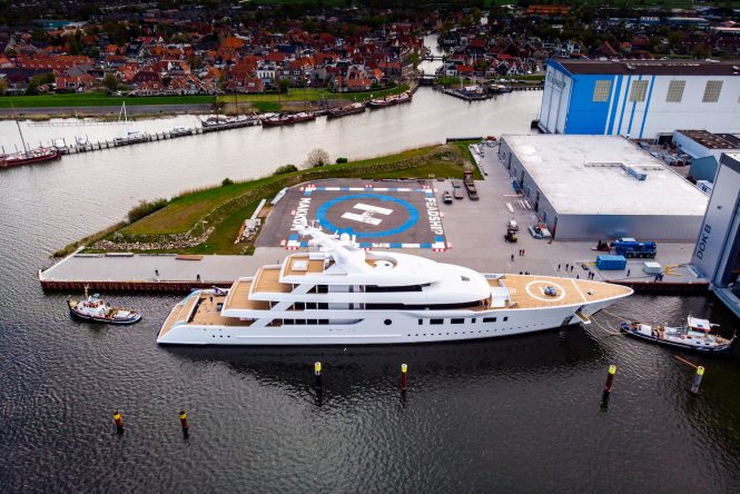 aerial view of the mega yacht BLISS © Feadship