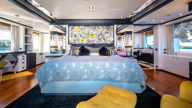 Large master stateroom with huge windows