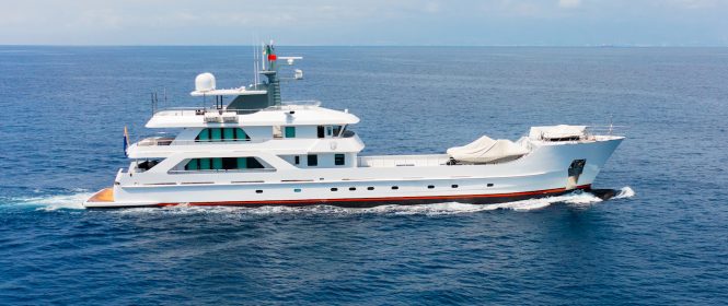 superyacht Far Far Away after refit at Lusben shipyard