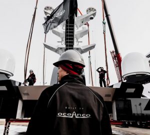 127m luxury mega sailing yacht Y721 from Oceanco leaves shed