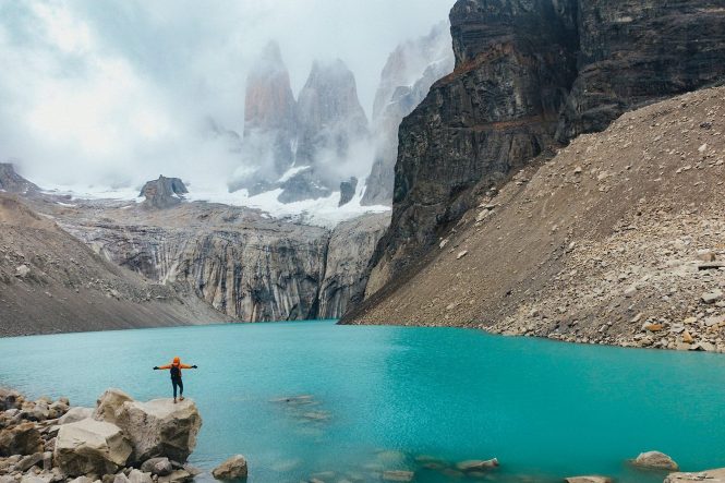 The beautiful Torrei del Paine lake and mountains in Patagonia