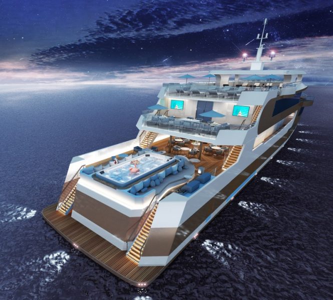 aft aerial view of motor yacht WHITE PEARL