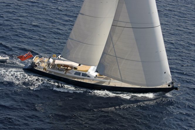 Aerial view of the sailing yacht SONGBIRD