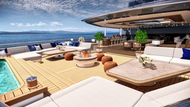 upper deck of 202m superyacht concept CENTERFOLD designed by Nuvolari Lenard