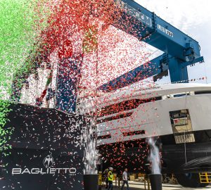 41m Baglietto motor yacht ATTITUDE back on the water, ready for completion