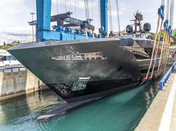 Luxury yacht RUSH by Baglietto hitting water