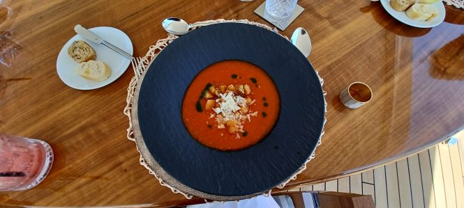 Yummy tomato soup aboard Acapella