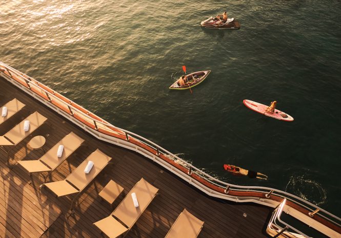 guests enjoying the water toys