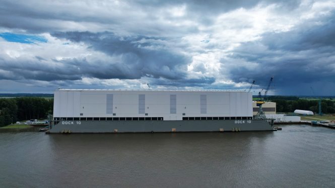 Shed where luxury mega yacht Project Opera is being constructed © Photo DrDuu