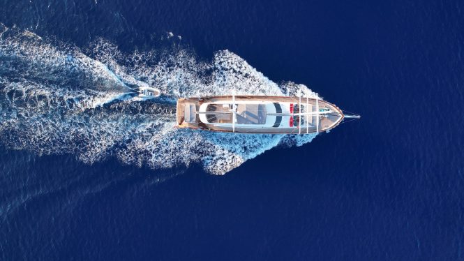 Aerial view of the yacht QUEEN OF MAKRI