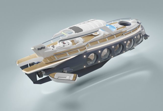 Luxury submarine yacht Nautilus Blue 3qrt Back Tender