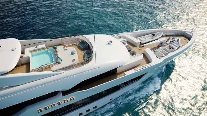 вид с воздуха на носовую часть и солярий