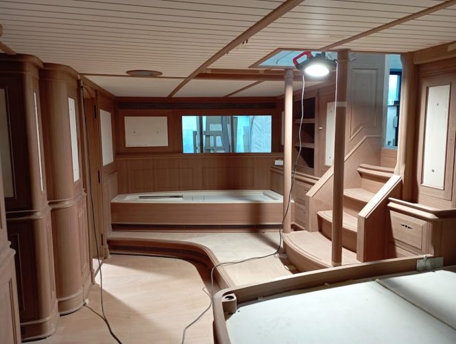 Athos interior during conversion by Huisfit - photo by Wynne Projects