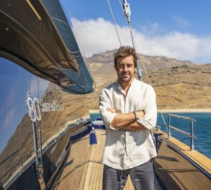 On board the Sunreef 80 Eco luxury catamaran yacht Marie-Joseph with Fernando Alonso