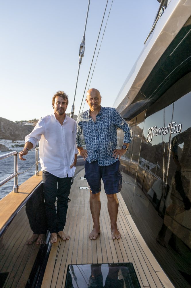 Fernando Alonso aboard Sunreef 80 Eco yacht Marie-Joseph