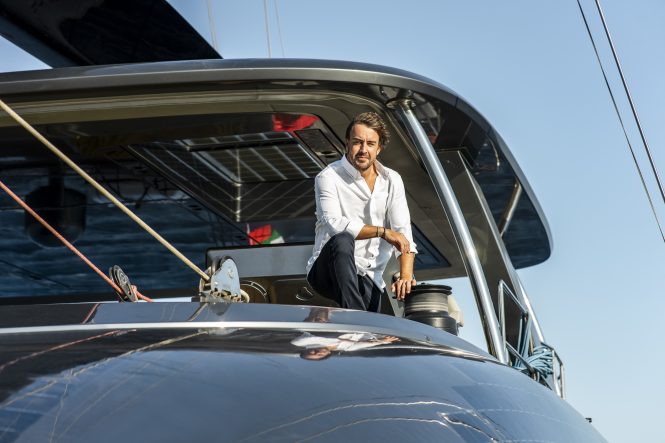 Fernando Alonso aboard his Sunreef 80 Eco yacht
