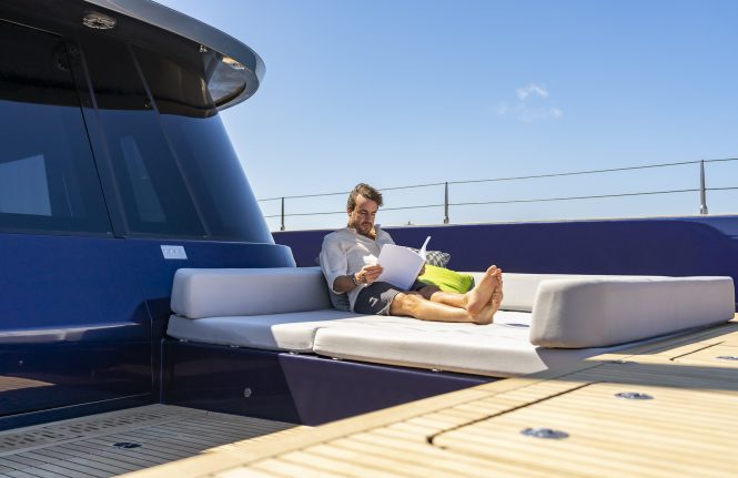 Fernando Alonso relaxing aboard Sunreef 80 Eco