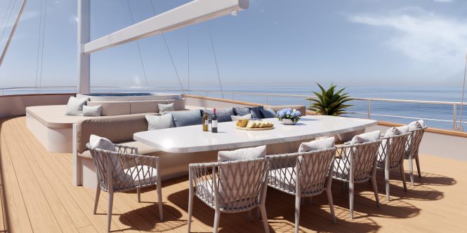Sun deck with a Jacuzzi and a lovely al fresco dining area
