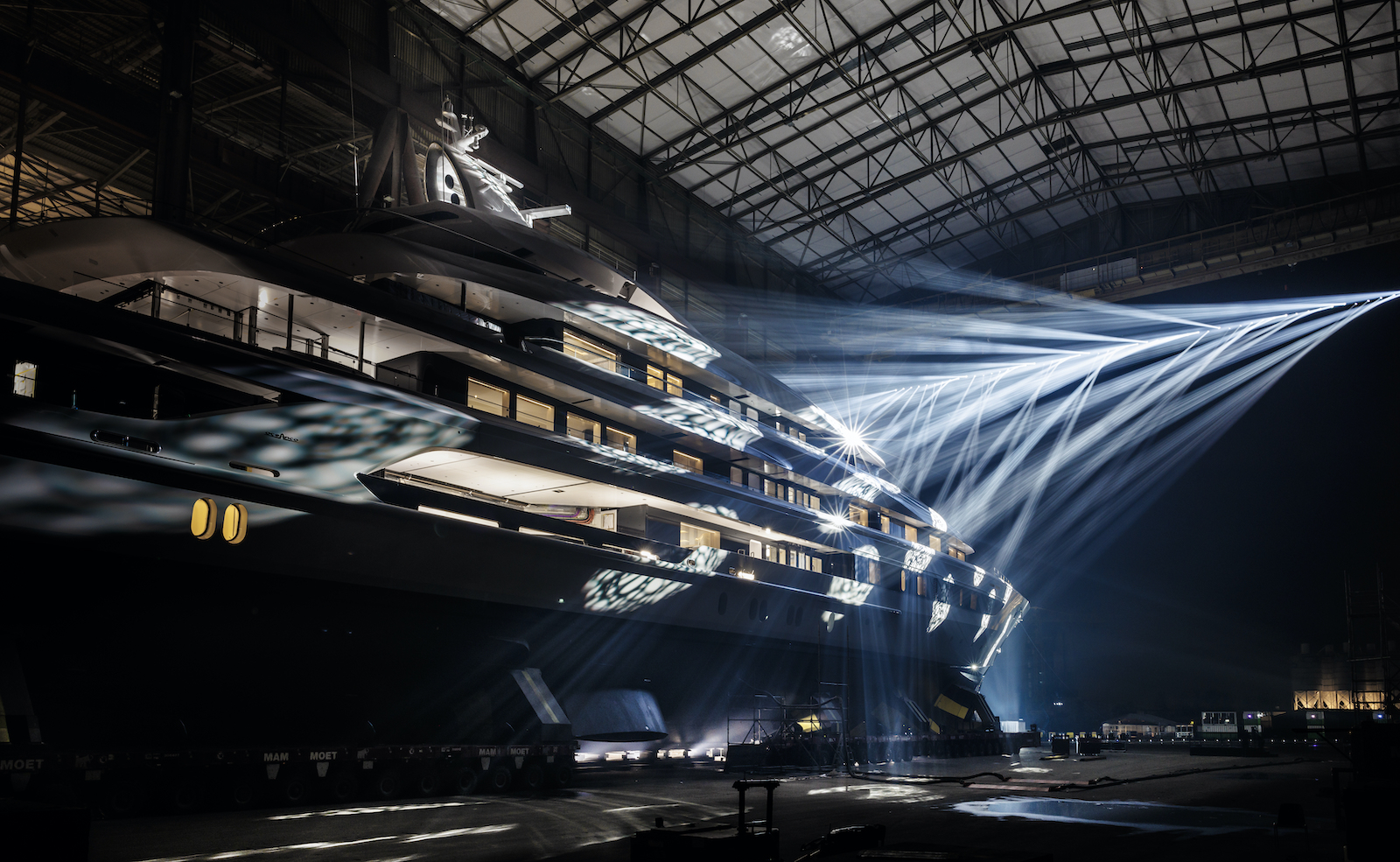 H yacht leaving shed - Credit Guillaume Plisson for Oceanco