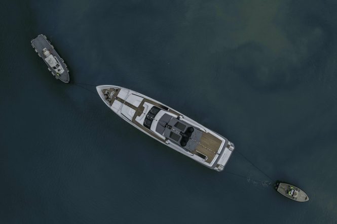 aerial view of the Custom Line yacht CIAO M just launched