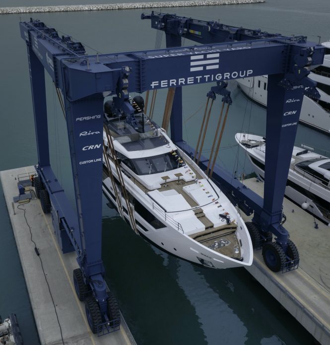 aerial view of the yacht being launched