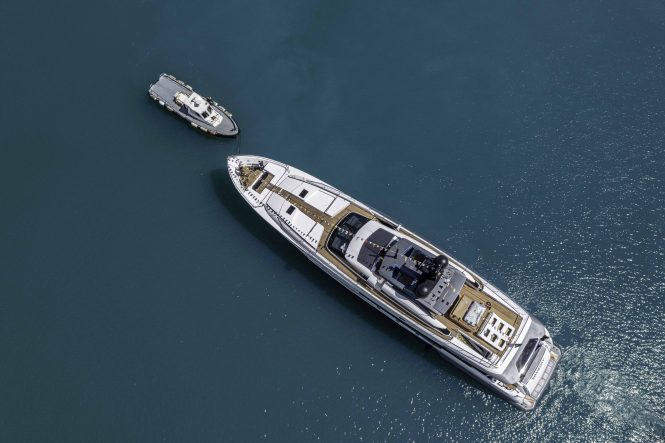 Custom Line motor yacht SOMEDAY Aerial view